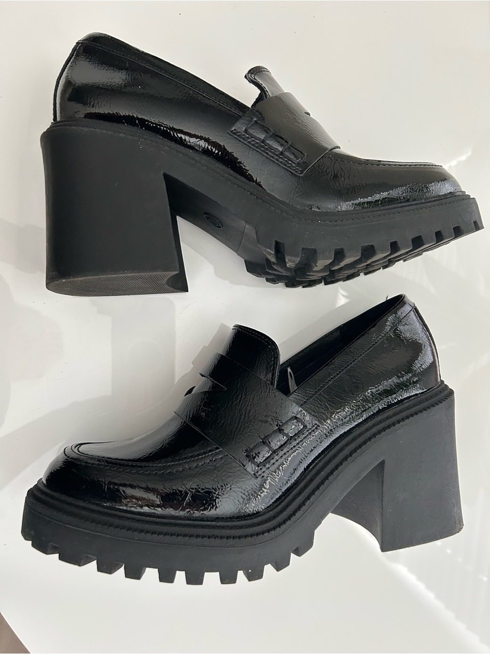 a new day Black Patent Chunky Lug Heel Loafers